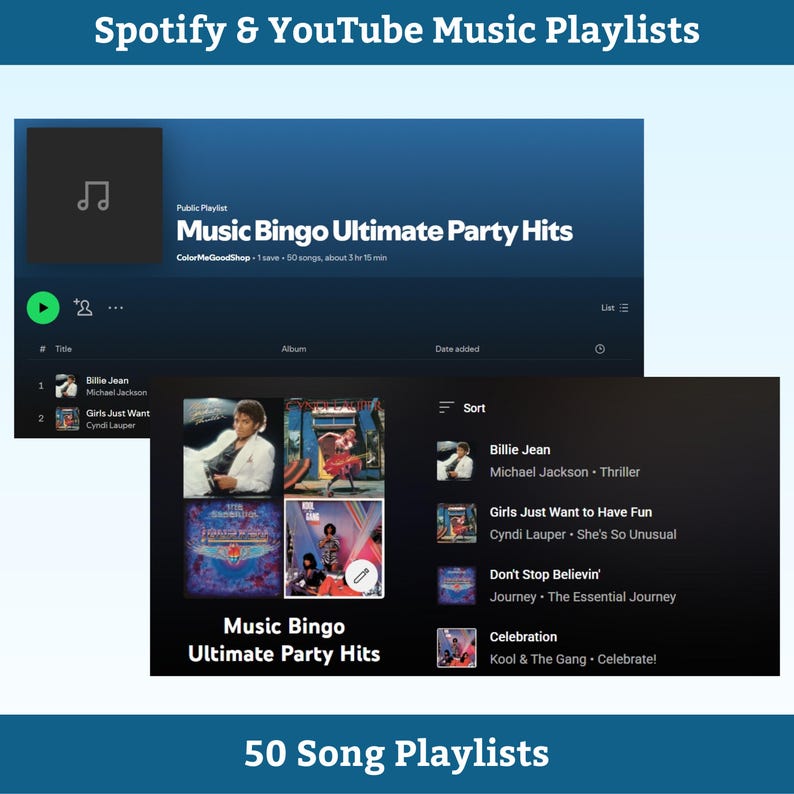 Bingo musical: éxitos de los 80 a los 2020. Juego imprimible para fiestas con lista de reproducción. Diversión para adultos, adolescentes, eventos y reuniones familiares. imagen 7