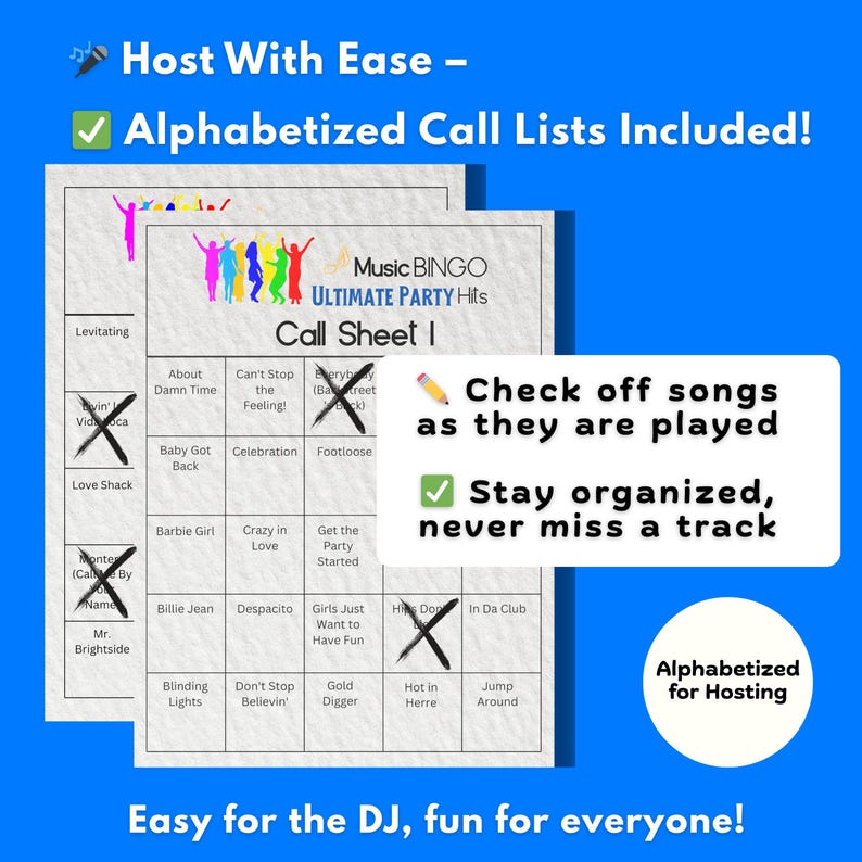 Music Bingo Game, 80s to 2020s Hits, Printable Party Game with Playlist, Fun for Adults, Teens, Events & Family Gatherings, Party Hits Music image 4