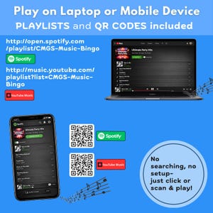 Music Bingo Game, 80s to 2020s Hits, Printable Party Game with Playlist, Fun for Adults, Teens, Events & Family Gatherings, Party Hits Music image 5