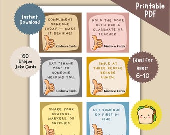 Printable Lunchbox Cards for Kids, Kindness Bundle, Ages 6-10, Back to School, Downloadable PDF, Encouragement Cards