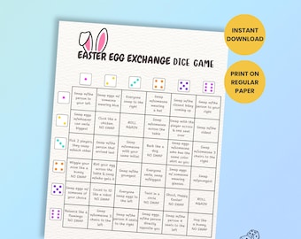 Easter Egg Exchange Dice Game Printable, Fortune Slips Inside, Jokes, Prizes, Compliments, Family & Classroom Game, Instant Download