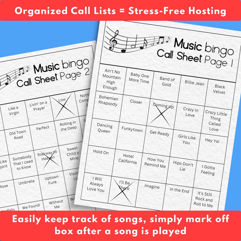 Music Bingo Game, 70s to 2010s Hits, Printable Party Game with Playlists, Fun for Adults, Teens, Events & Family Gatherings image 4