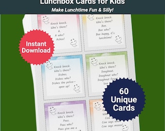 Printable Lunchbox Cards for Kids, Knock-Knock Jokes Bundle, Ages 6-10, Kids Notes, Back to School, Downloadable PDF
