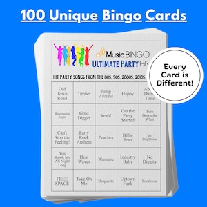 Music Bingo Game, 80s to 2020s Hits, Printable Party Game with Playlist, Fun for Adults, Teens, Events & Family Gatherings, Party Hits Music image 3