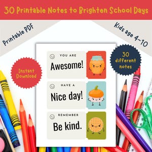 Notas para lancheira infantil - Cartões de afirmação positiva para imprimir para a escola, PDF de incentivo para a volta às aulas