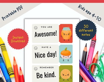 Printable Lunchbox Cards for Kids, Positive Affirmation Cards Bundle, Ages 6-10, Back to School, Instant Download PDF, Homeschool, Kids Camp
