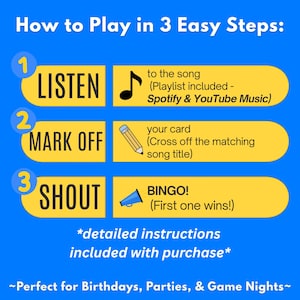 Puede incluir: Imagen azul con instrucciones para jugar en 3 pasos: Escuchar, Marcar y Gritar. Cada paso est&aacute; ilustrado con un icono y una descripci&oacute;n. Tambi&eacute;n incluye el texto "instrucciones detalladas incluidas con la compra".