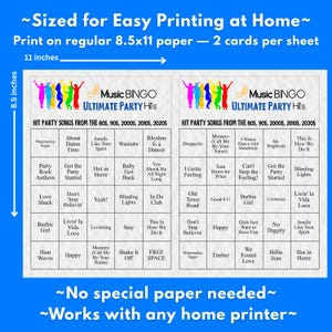 Music Bingo Game, 80s to 2020s Hits, Printable Party Game with Playlist, Fun for Adults, Teens, Events & Family Gatherings, Party Hits Music image 7