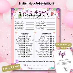 Printable Birthday Party Games | Customizable Activities for Women, Teens & Tweens | &quot;Who Knows the Birthday Girl Best&quot; Game