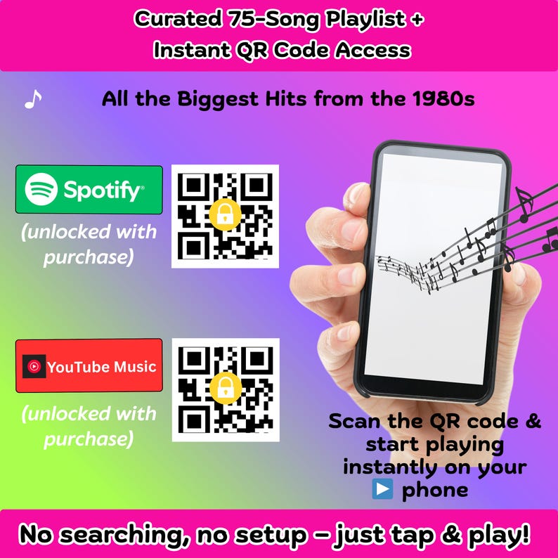 Music Bingo Game, 80s Hits, Printable Party Game with Playlists, Fun for Adults, Teens, Events & Family Gatherings image 7