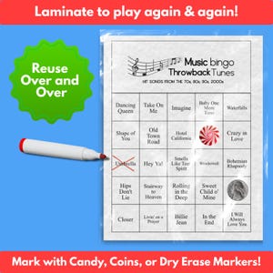 Music Bingo Game, 70s to 2010s Hits, Printable Party Game with Playlists, Fun for Adults, Teens, Events & Family Gatherings image 9