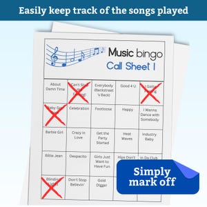 Bingo musical: éxitos de los 80 a los 2020. Juego imprimible para fiestas con lista de reproducción. Diversión para adultos, adolescentes, eventos y reuniones familiares. imagen 3