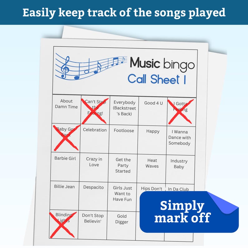 Bingo musical: éxitos de los 80 a los 2020. Juego imprimible para fiestas con lista de reproducción. Diversión para adultos, adolescentes, eventos y reuniones familiares. imagen 3