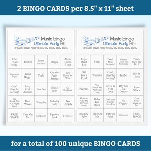 Bingo musical: éxitos de los 80 a los 2020. Juego imprimible para fiestas con lista de reproducción. Diversión para adultos, adolescentes, eventos y reuniones familiares. imagen 4