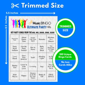 Music Bingo Game, 80s to 2020s Hits, Printable Party Game with Playlist, Fun for Adults, Teens, Events & Family Gatherings, Party Hits Music image 8