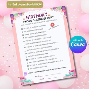 Photo Scavenger Hunt for Teens and Tweens, Printable Birthday Girl Games, Editable, Instant Download
