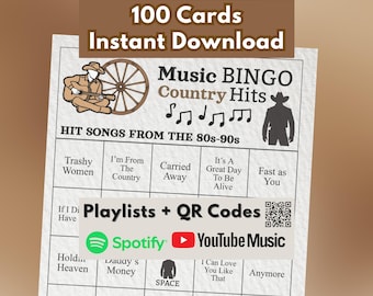 Country Music Bingo Game Printable | 80s 90s Country Hits | Family Reunion Game | Fun Adult Party Game | Instant Download