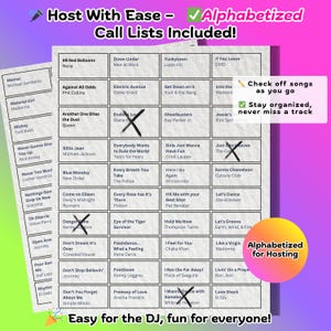 Music Bingo Game, 80s Hits, Printable Party Game with Playlists, Fun for Adults, Teens, Events & Family Gatherings image 5