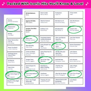 Music Bingo Game, 80s Hits, Printable Party Game with Playlists, Fun for Adults, Teens, Events & Family Gatherings image 6