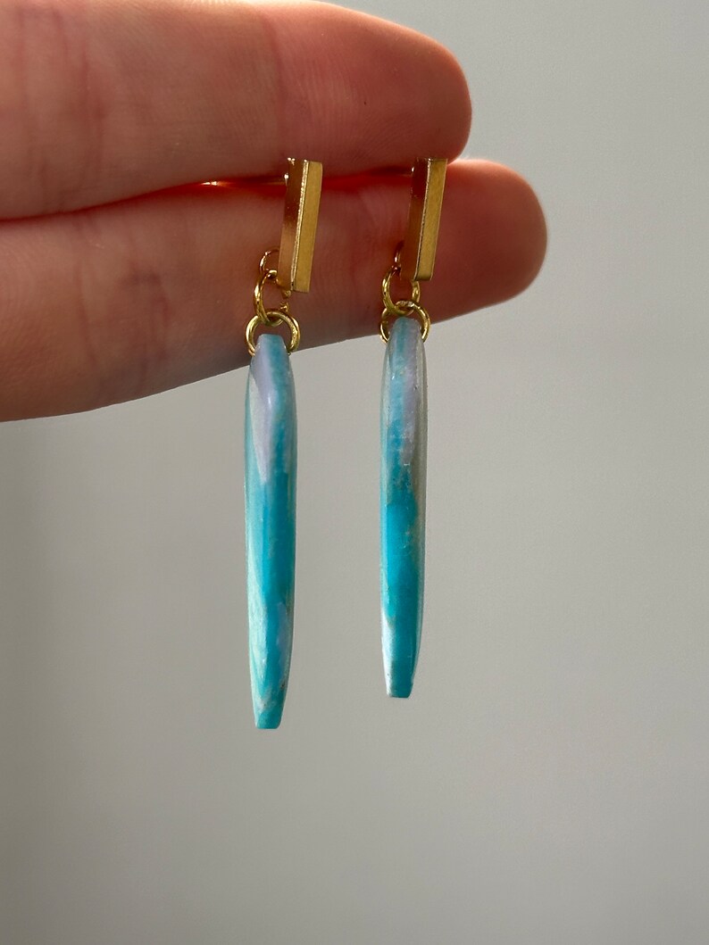 Sky Blue/Gold stone earrings zdjęcie 3