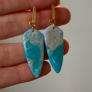 Sky Blue/Gold stone earrings zdjęcie 1