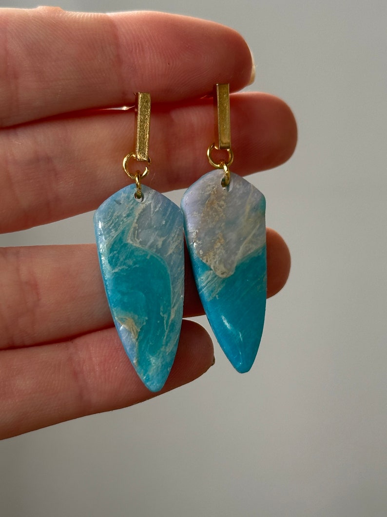 Sky Blue/Gold stone earrings zdjęcie 1