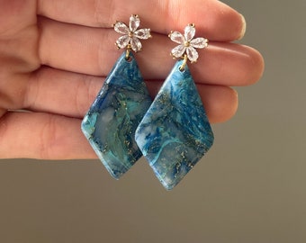 Deep Blue/Drop Earrings/Handmade