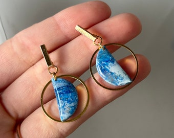 Ocean Blue Half Circle/ Drop Earrings/ Hamdmade