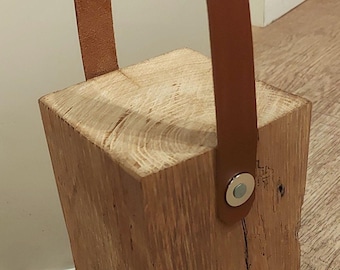 Türstopper rustikke - aus upgecyceltem Eichenholz mit Lederband – Charakter aus alten Fachwerkhäusern