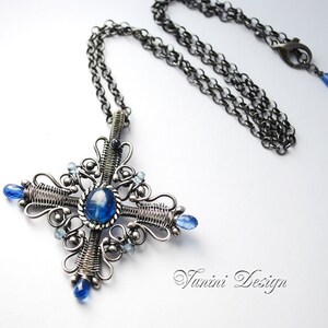 Celtic cross Fine/Sterling silver and kyanite pendant necklace image 4