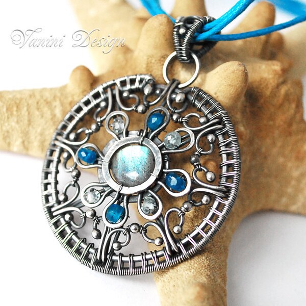 SALE 35% OFF-Sea Breeze - Fine,sterling silver,neon apatite,sky blue topaz medallion necklace
