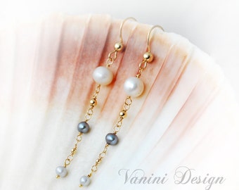 Pearls and  14k gold fill  Dangle Earrings