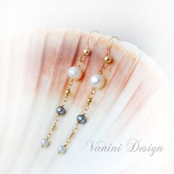 Pearls and  14k gold fill  Dangle Earrings