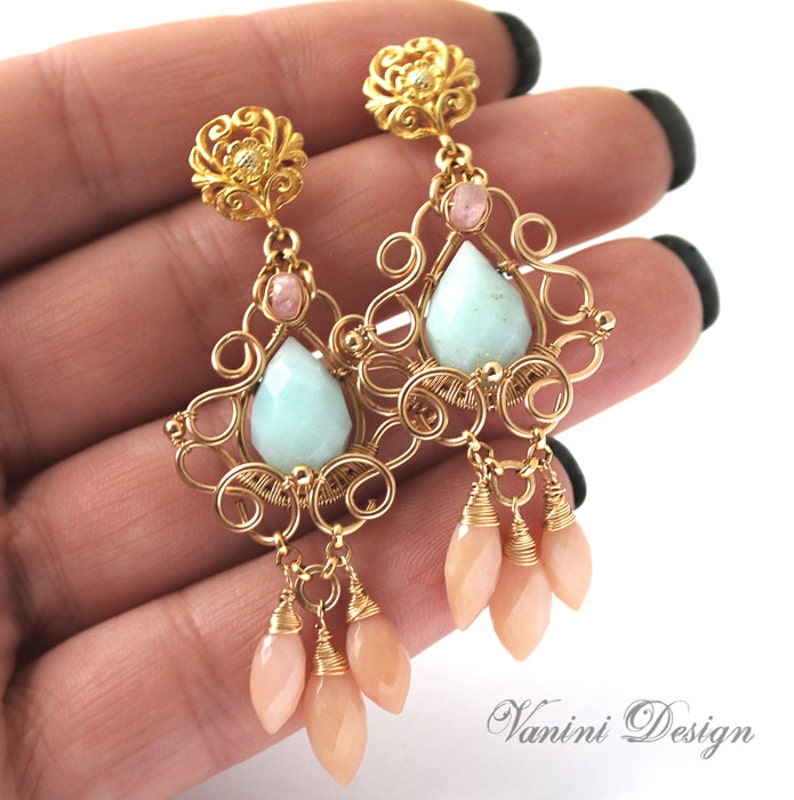 Wire wrapped 14k gold fill earrings Gift for her Gift for woman Special gift for girlfriend Christmas gift gold post chandelier earrings