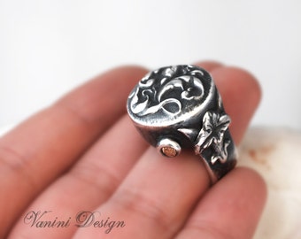 Statement silver ring, One of a kind, Floral ring, Band ring, Chunky ring, Unique jewelry, Gift for women, Christmas gift