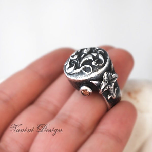 Statement silver ring, One of a kind, Floral ring, Band ring, Chunky ring, Unique jewelry, Gift for women, Christmas gift