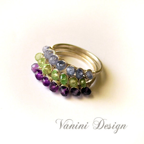 Gemstone Stacking Ring-Sterling Silver Gemstone Stacking Ring