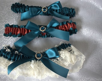 CREATE YOUR LOOK-White or Ivory Lace and Teal Garters