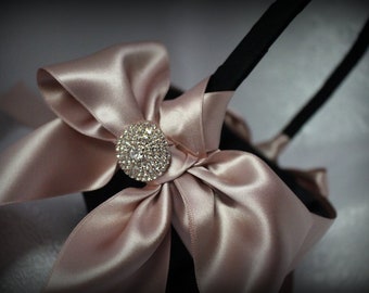 Black Flower Girl Basket/Ring Bearer Pillow -With Deluxe Rose Gold Satin Ribbons, Rose Gold Rhinestone Embellishment- Age 4-7-U Pick Pcs.