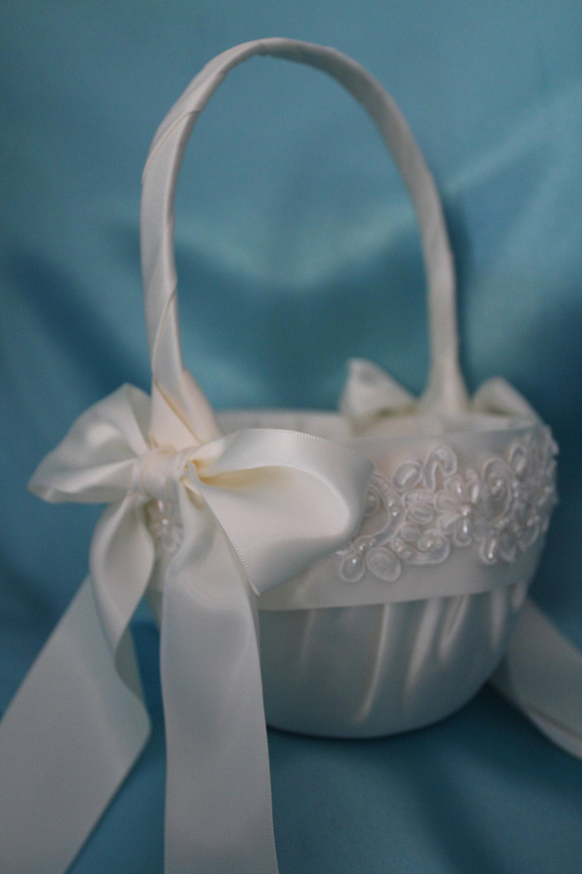 Ivory Satin Flower Girl Basket with Ivory Trim Hand Sewed Etsy