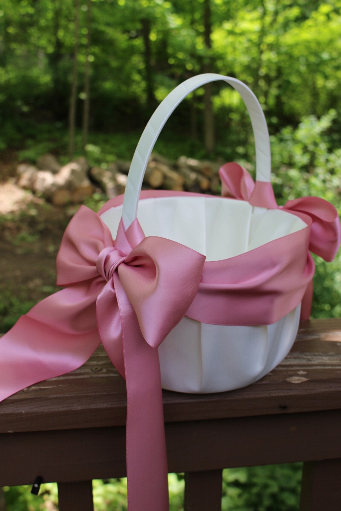 Largewhite or Ivory Flower Girl Basket ribbon Color Etsy