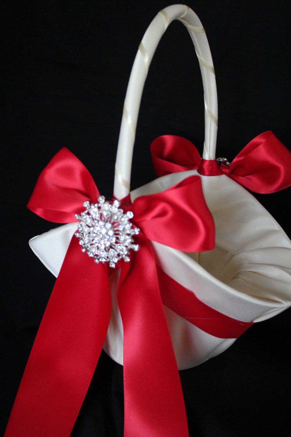 Ivory Satin Flower Girl Basket RED Satin Ribbon and 2 Etsy