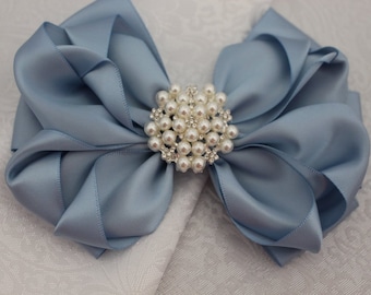 French Blue Satin Bow-Measures 5 1/2" long -More colors Available