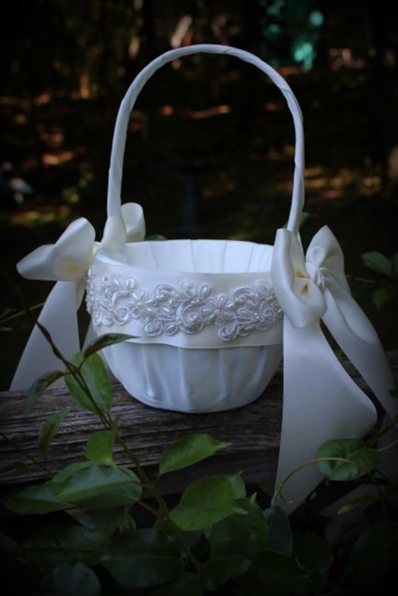 Ivory Satin Flower Girl Basket with Ivory Trim Hand Sewed Etsy