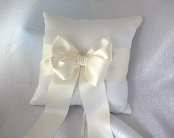 Ivory Ring Bearer Pillow with Swiss Satin Ribbon in Ivory with Double Loop Bow