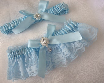 CREATE YOUR LOOK-Light Blue Lace Light Blue Satin Garter Set