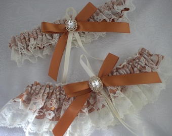 Conjunto de ligas/lazos de encaje blanco o marfil y satén cobre: liga de encaje de 3", encaje de 2" o liga de satén de 1".