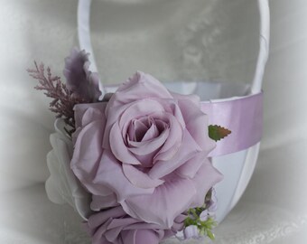 White Flower Girl Basket/Ring Bearer Pillow-Shades of Lavender-Age 4-7