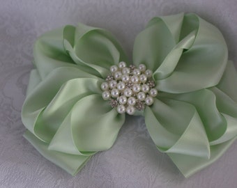 Seafoam Green Satin Bow-Measures 5 1/2" long -More colors Available