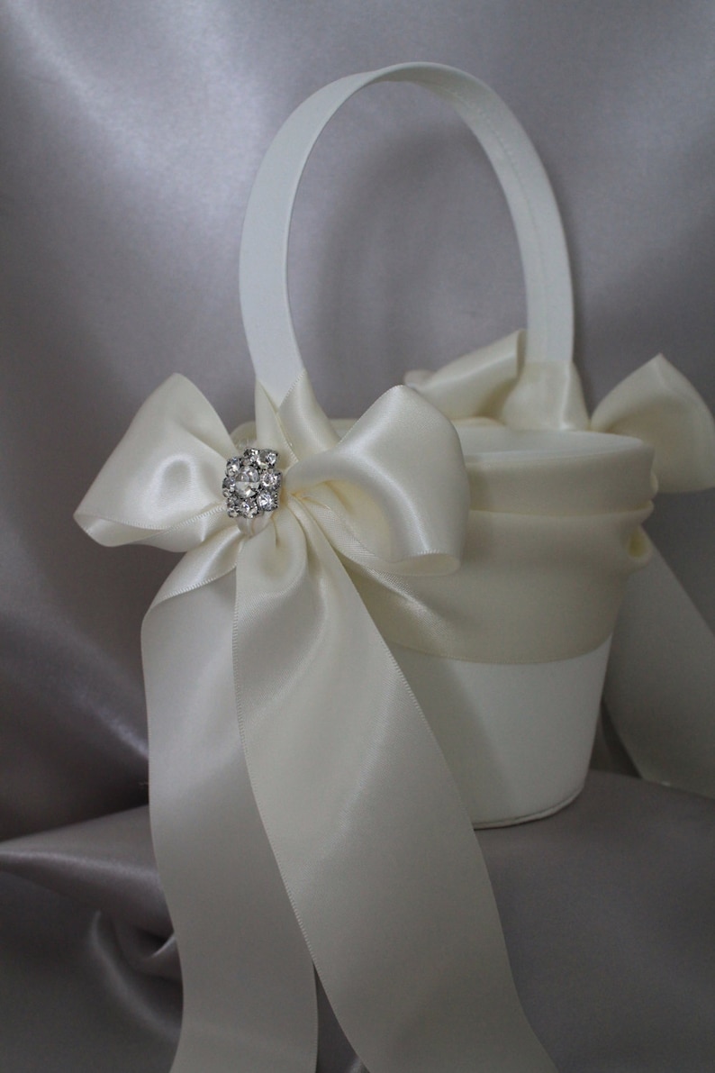 IVORY Satin Flower Girl Basket with Satin Sash and Satin Etsy